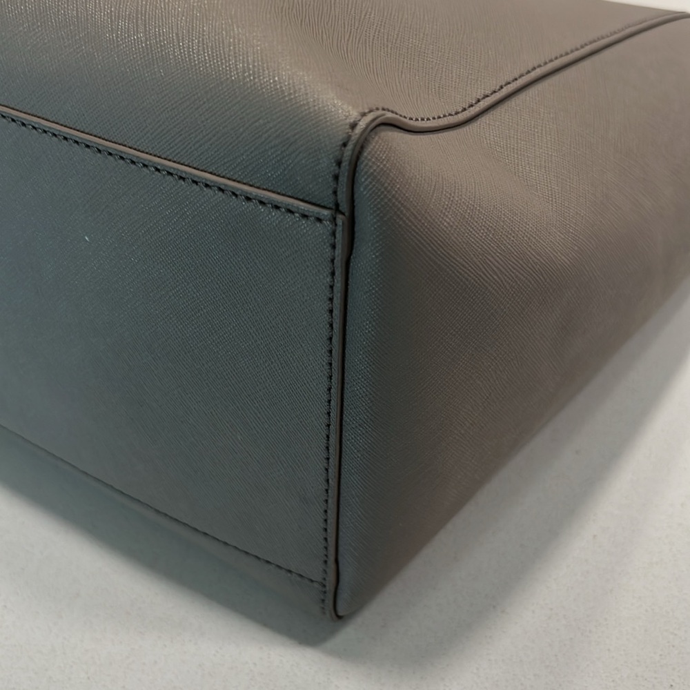 Tory Burch Emerson Saffiano Leather French Grey Buckle Tote Shoulder Bag - Picture 7 of 14